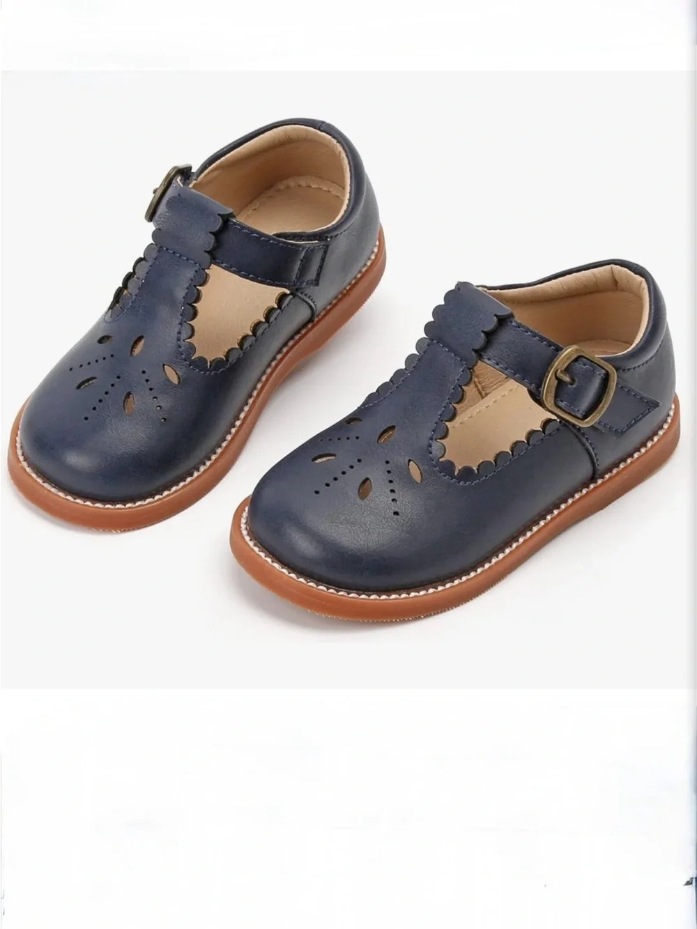 Toddler Navy Mary Jane Shoes - Classic Scallop T-Strap